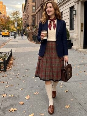 RIANI Metallic Plaid Pleated Midi Skirt with Leather Trim Pockets Size 40(US 10)